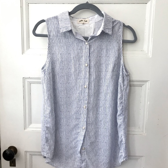 Lili's Closet Blue White Striped Button Front Blouse Shirt W/ Back Lace Godet - Picture 1 of 5